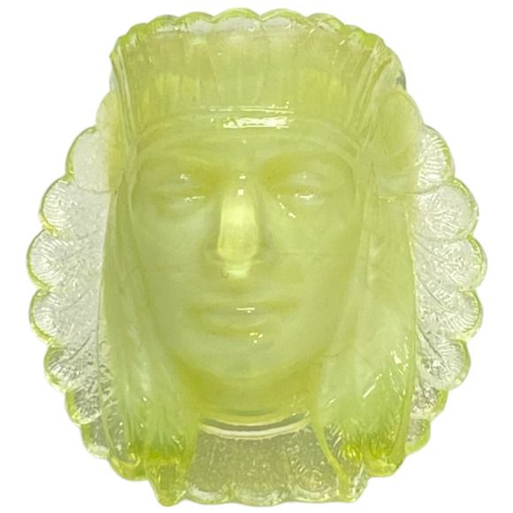 Boyd Glass Indian Head Toothpick Holder 1997 Lemon Custard Vaseline GLOWS  B443 - Picture 15 of 15